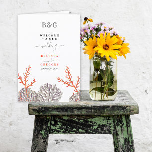 Coral Watercolor Beach Wedding Order of Service Programme