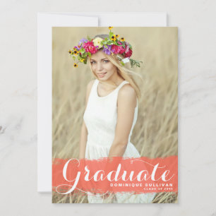 Coral Watercolor Class of 2026 Photo Graduation Announcement