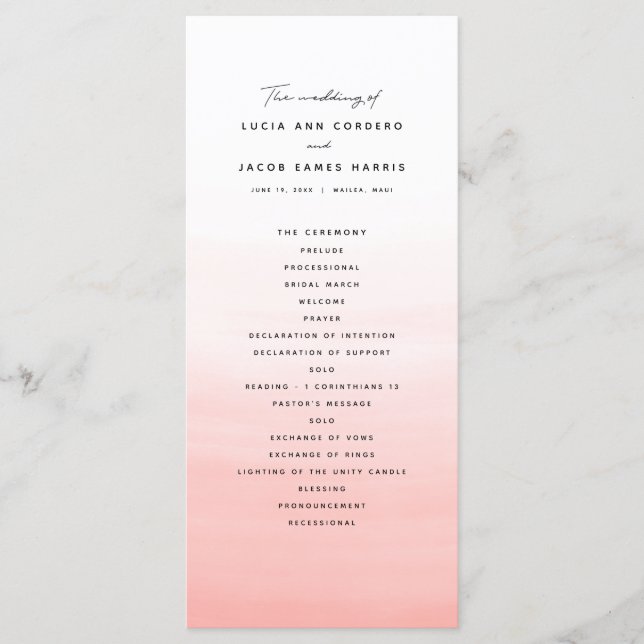 Coral watercolor destination wedding programme (Front)