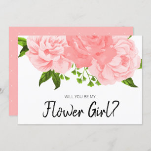 Coral Watercolor Floral Be My Flower Girl Card