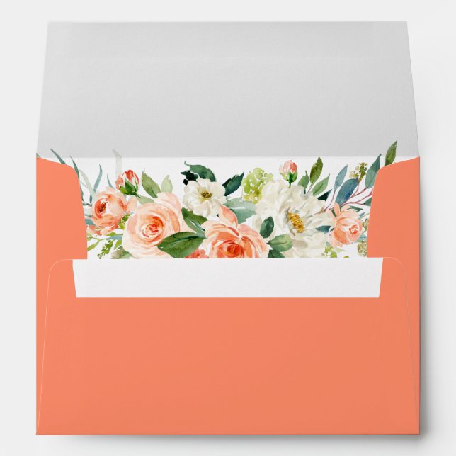 Coral Watercolor Floral Greenery Envelope (Back (Bottom))