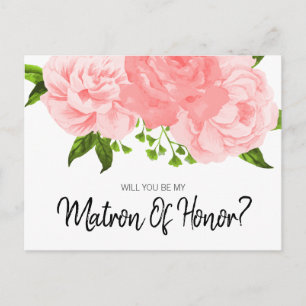 Coral Watercolor Floral Matron of Honour Postcard