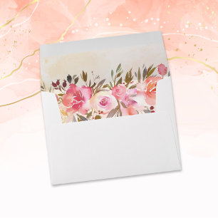 Coral Watercolor Floral Wedding Envelope
