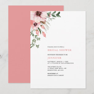 Coral Watercolor Flowers Bridal Shower Invitation