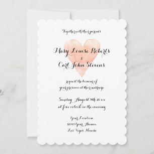 Coral watercolor heart wedding invitation template