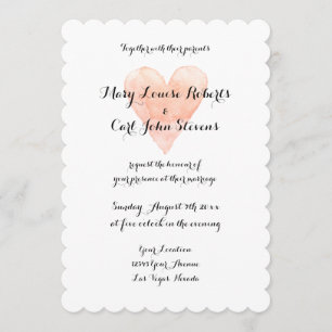 Coral watercolor heart wedding invitation template