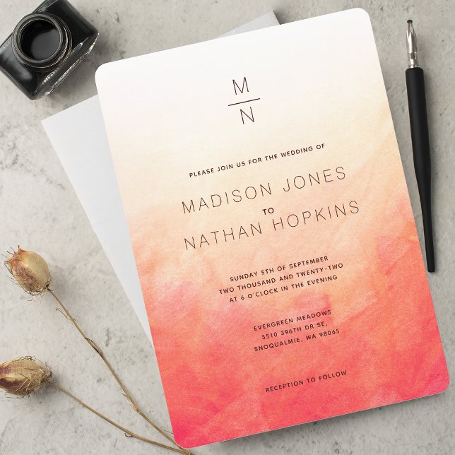 Coral Watercolor Minimal Wedding Invitation (Creator Uploaded)