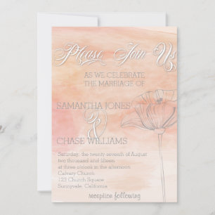 CORAL WATERCOLOR MODERN WEDDING INVITATION