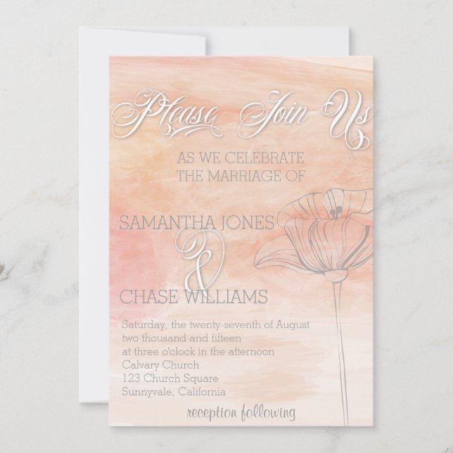 CORAL WATERCOLOR MODERN WEDDING INVITATION (Front)