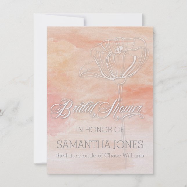 CORAL WATERCOLOR MODERN WEDDING INVITATION (Front)
