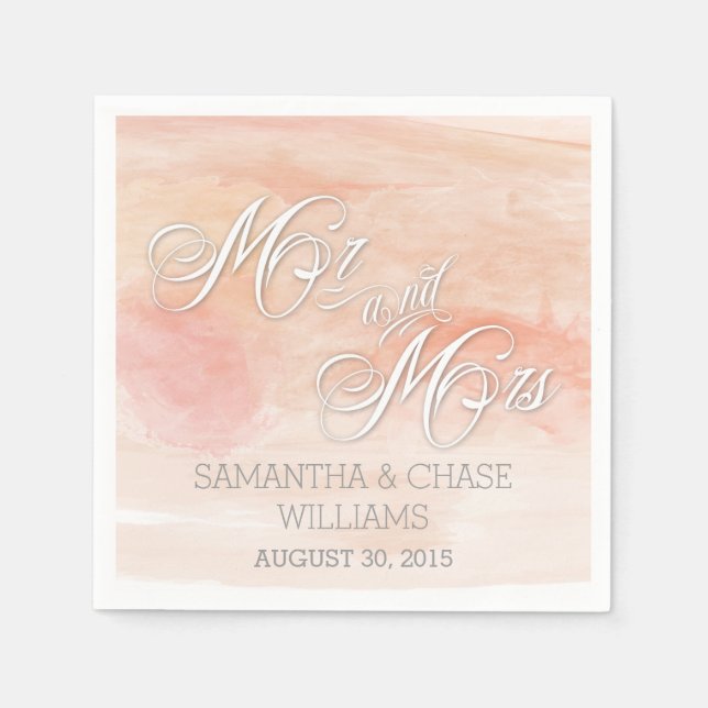 CORAL WATERCOLOR MODERN WEDDING NAPKIN (Front)