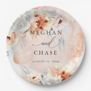 Coral Watercolor Poppies Party Paper Plate