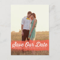 CORAL WATERCOLOR SPLASH | SAVE THE DATE POSTCARD
