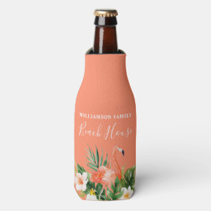 Coral Watercolor Tropical Floral Beach House Bottle Cooler