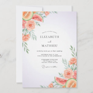 Coral Watermelon Eucalyptus Wedding Invitation