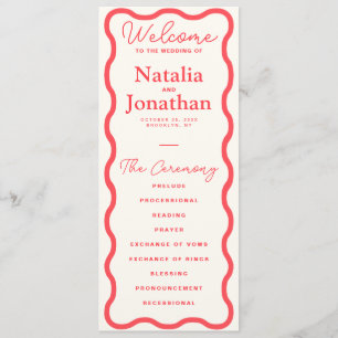 Coral Wavy Retro Wedding Programme
