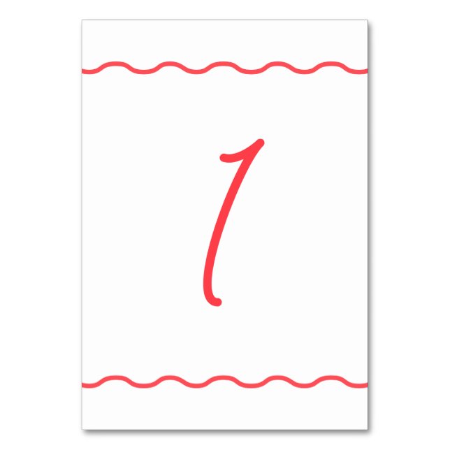 Coral Wavy Retro Wedding  Table Number (Front)