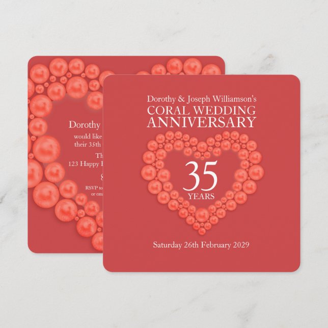 Coral wedding anniversary 35 years party invites (Front/Back)