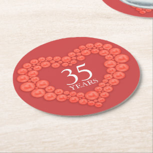 Coral wedding anniversary heart photo coasters