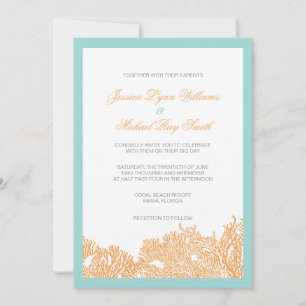 Coral Wedding Invitation For Seaside Wedding