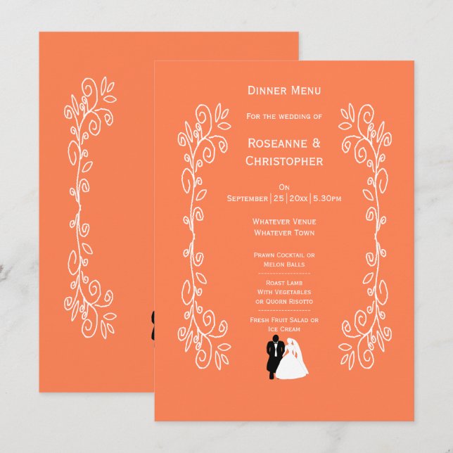 Coral Wedding Menu Bride Groom Design (Front/Back)