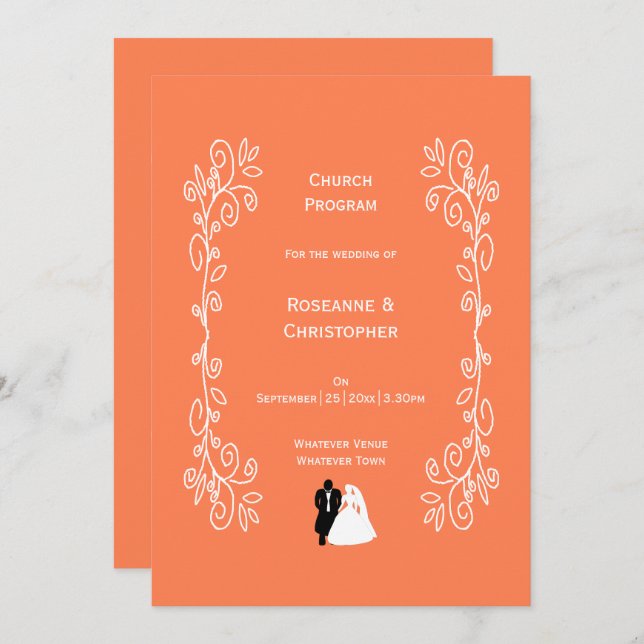 Coral Wedding Program Bride Groom Design Programme (Front/Back)