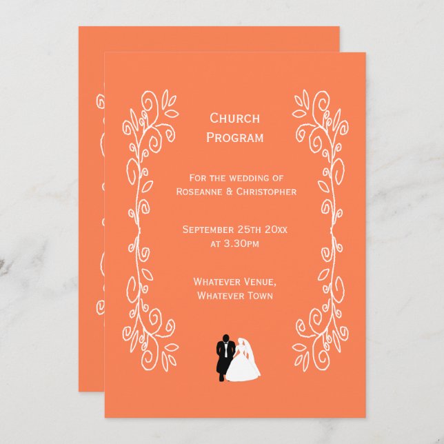 Coral Wedding Program Bride Groom Design Programme (Front/Back)