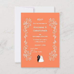 Coral Wedding RSVP Card Bride Groom Design