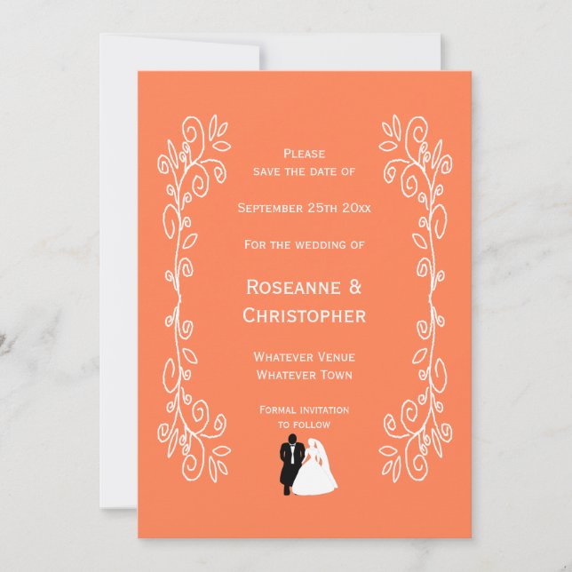 Coral Wedding Save The Date Card Bride Groom (Front)