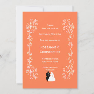 Coral Wedding Save The Date Card Bride Groom