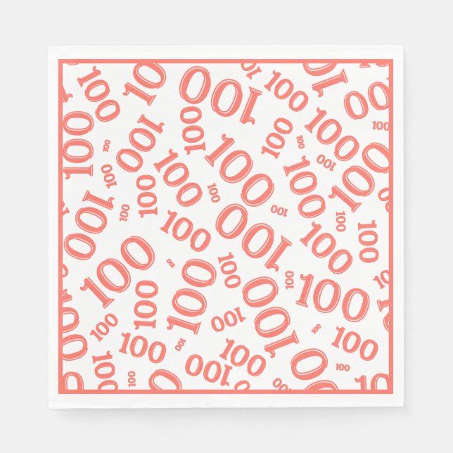 Coral/White 100 Random Number Pattern Napkin (Front)