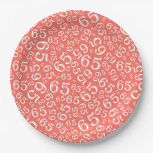Coral/White 65th Random Number Pattern Paper Plate