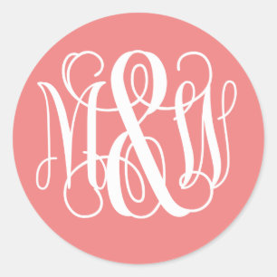 Coral White B&G Vine Script Monogram DIY BG Classic Round Sticker