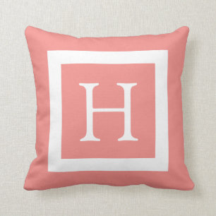 Coral White Custom Monogram Cushion