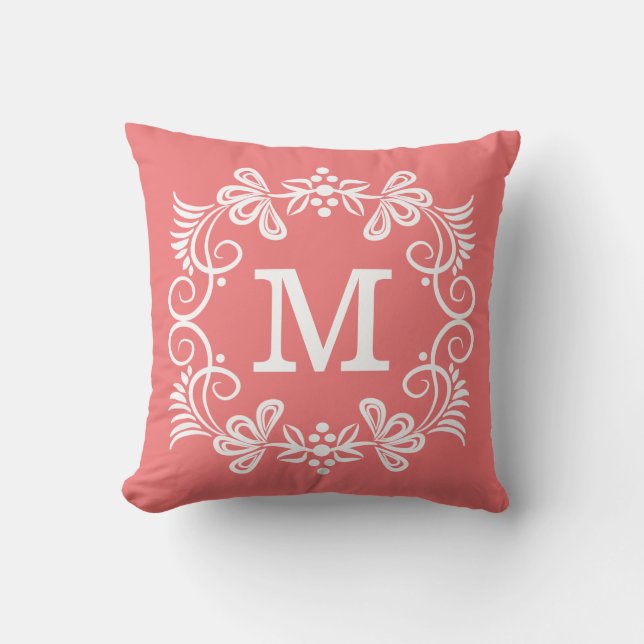 Coral White Custom Monogram Decorative Cushion (Front)