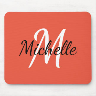 Coral & White Custom Monogram Mousepad