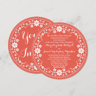 Coral White Floral Wreath Wedding Custom Invitation