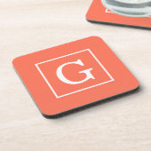 Coral White Framed Initial Monogram Coaster (Left Side)