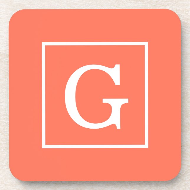 Coral White Framed Initial Monogram Coaster (Front)