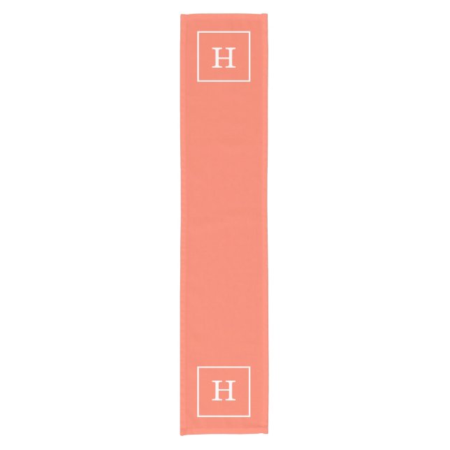 Coral White Framed Initial Monogram Short Table Runner (Front)