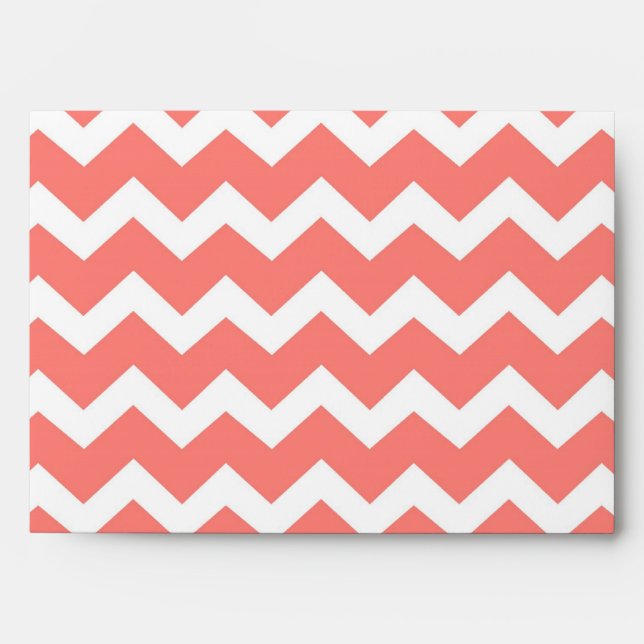 Coral White Grey Chevron Wedding Envelope (Front)