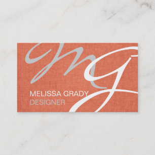 Coral White Grey Monogram Modern Business Card