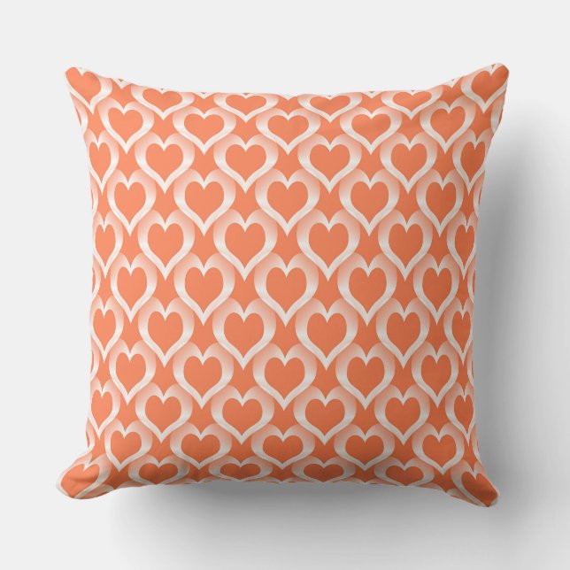 Coral White Hearts Pattern Cushion (Front)