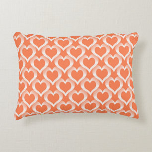 Coral White Hearts Pattern Decorative Cushion