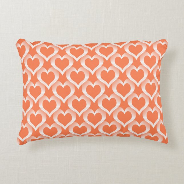 Coral White Hearts Pattern Decorative Cushion (Front)