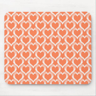 Coral White Hearts Pattern Mouse Mat