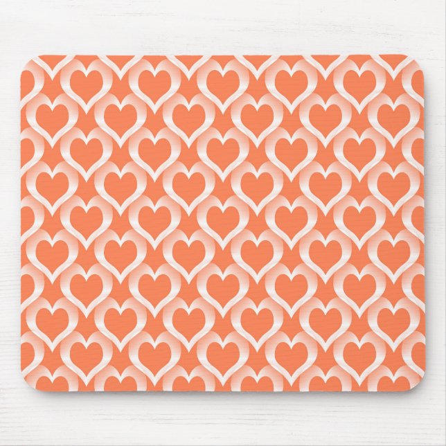Coral White Hearts Pattern Mouse Mat (Front)