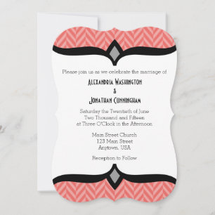 Coral White Herringbone Wedding Invitation