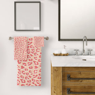 Coral White Leopard Print  Bath Towel Set