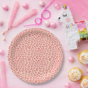 Coral White Leopard Print Paper Plate